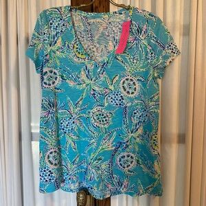 Lilly Pulitzer Bermuda Blue Turtle Szn Etta V Neck Top